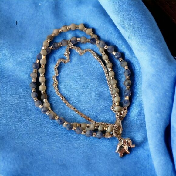 Beaded Elephant Charm Bracelet Multi Strand Blues Silver Tone Dainty Good Luck. - Picture 10 of 16